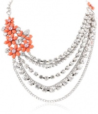 Betsey Johnson Iconic Coral Glam Flower Multi-Chain Necklace