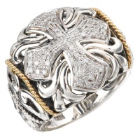 925 Silver & Diamond Filigree Cross Ring with 18k Accents (0.21ctw)- Sizes 6-8