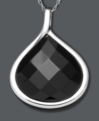 A polished drop lends a chic, contemporary touch to any look. A pear-cut onyx gemstone (25 mm) shines in a polished sterling silver setting. Approximate length: 18 inches. Approximate drop: 1-1/4 inches. A polished drop lends a chic, contemporary touch to any look. A pear-cut onyx gemstone (25 mm) shines in a polished sterling silver setting. Approximate length: 18 inches. Approximate drop: 1-1/4 inches.