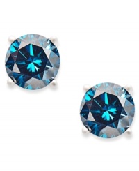 Eye-catching color and a touch of sparkle, too! These gleaming stud earrings feature round-cut treated blue diamonds (1 ct. t.w.) set in 14k white gold. Approximate diameter: 1/5 inch. Eye-catching color and a touch of sparkle, too! These gleaming stud earrings feature round-cut treated blue diamonds (1 ct. t.w.) set in 14k white gold. Approximate diameter: 1/5 inch.