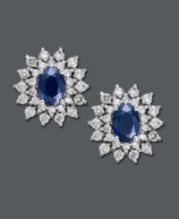 Shake off the blues in Royalty Inspired by Effy Collection's stunning oval-cut sapphire (1-9/10 ct. t.w.) and round-cut diamond (1-1/4 ct. t.w.) stud earrings. Crafted in 14k white gold. Approximate length: 11/16 inch. Approximate width: 1/2 inch. Shake off the blues in Royalty Inspired by Effy Collection's stunning oval-cut sapphire (1-9/10 ct. t.w.) and round-cut diamond (1-1/4 ct. t.w.) stud earrings. Crafted in 14k white gold. Approximate length: 11/16 inch. Approximate width: 1/2 inch.