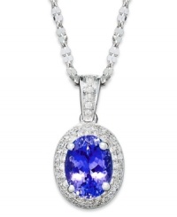 Add a colorful touch of shine. This pretty & polished pendant highlights an oval-cut tanzanite (1-1/2 ct. t.w.) that stands out against a backdrop of round-cut diamonds (1/5 ct. t.w.). Set in 14k white gold. Approximate length: 18 inches. Approximate drop: 13/20 inch. Add a colorful touch of shine. This pretty & polished pendant highlights an oval-cut tanzanite (1-1/2 ct. t.w.) that stands out against a backdrop of round-cut diamonds (1/5 ct. t.w.). Set in 14k white gold. Approximate length: 18 inches. Approximate drop: 13/20 inch.