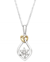 Fresh by design. This cut-out flower pendant shines with the addition of round-cut diamond petals (1/5 ct. t.w.) and a stunning sterling silver and 14k gold setting. Approximate length: 18 length. Approximate drop: 3/4 inch. Fresh by design. This cut-out flower pendant shines with the addition of round-cut diamond petals (1/5 ct. t.w.) and a stunning sterling silver and 14k gold setting. Approximate length: 18 length. Approximate drop: 3/4 inch.