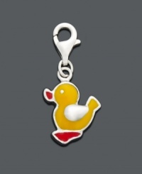 This fabulous duck charm will put the waddle back in your step. The perfect baby shower gift, charm features a yellow and orange duck with a cubic zirconia accent. Crafted in sterling silver. Lobster claw clasp. Approximate drop: 1/2 inch. This fabulous duck charm will put the waddle back in your step. The perfect baby shower gift, charm features a yellow and orange duck with a cubic zirconia accent. Crafted in sterling silver. Lobster claw clasp. Approximate drop: 1/2 inch.