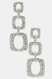 TRENDY FASHION THREE HOLLOW SQUARE RHINESTONE FRAME EARRING BY FASHION DESTINATION | (Silver) TRENDY FASHION THREE HOLLOW SQUARE RHINESTONE FRAME EARRING BY FASHION DESTINATION | (Silver)