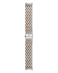 Designed to compliment and customize your Michele chronograph, this striking dual tone bracelet is richly crafted in stainless steel and 18 karat rose gold plate. Designed to compliment and customize your Michele chronograph, this striking dual tone bracelet is richly crafted in stainless steel and 18 karat rose gold plate.