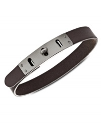 A handsome wrist wrap from Fossil. With a thin design, this leather bracelet showcases a brushed steel accent with turnlock closure. Crafted in gray leather. Approximate length: 9-1/4 inches. A handsome wrist wrap from Fossil. With a thin design, this leather bracelet showcases a brushed steel accent with turnlock closure. Crafted in gray leather. Approximate length: 9-1/4 inches.