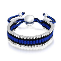 Bling Jewelry Silver Plated Linked Bar Blue Black Adjustable Friendship Bracelet Bling Jewelry Silver Plated Linked Bar Blue Black Adjustable Friendship Bracelet