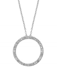 Rounding into fashionable form. This sterling silver necklace is centered by a circle pendant radiant with diamonds (1/10 ct. t.w.). Approximate length: 18 inches. Approximate drop: 3/4 inch. Rounding into fashionable form. This sterling silver necklace is centered by a circle pendant radiant with diamonds (1/10 ct. t.w.). Approximate length: 18 inches. Approximate drop: 3/4 inch.