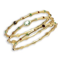 Set of Three Colored Gemstone Bangle Bracelets - Green - 14K Gold Plated Set of Three Colored Gemstone Bangle Bracelets - Green - 14K Gold Plated