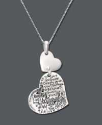 Life is learning to love freely. This inspirational double heart necklace will remind you of that every day. Bottom heart features To Love Someone quote. Necklace crafted in sterling silver. Approximate length: 18 inches. Approximate drop: 1-3/8 inches. Life is learning to love freely. This inspirational double heart necklace will remind you of that every day. Bottom heart features To Love Someone quote. Necklace crafted in sterling silver. Approximate length: 18 inches. Approximate drop: 1-3/8 inches.
