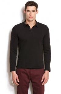 Armani Exchange Mens Long Sleeve Sueded Pieced Pol Armani Exchange Mens Long Sleeve Sueded Pieced Pol