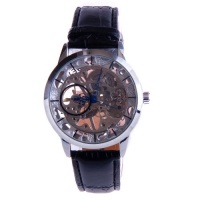 Mens Mechanical Skeleton Watch Hand Wind Up Silver Dial Black Leather Strap MW-36 Mens Mechanical Skeleton Watch Hand Wind Up Silver Dial Black Leather Strap MW-36
