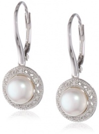 Sterling Silver 7.5-8mm Freshwater Cultured Pearl and Diamond Drop Earrings, (0.05 cttw, G-H Color, I2-I3 Clarity) Sterling Silver 7.5-8mm Freshwater Cultured Pearl and Diamond Drop Earrings, (0.05 cttw, G-H Color, I2-I3 Clarity)