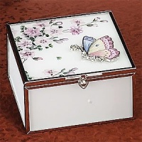 Pink Butterfly White Glass Jewelry Box Container Accessory Jewel Holder Pink Butterfly White Glass Jewelry Box Container Accessory Jewel Holder