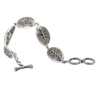 925 Silver Oval Celtic-Design Cross Bracelet with 18k Gold Accents- 7.5 IN 925 Silver Oval Celtic-Design Cross Bracelet with 18k Gold Accents- 7.5 IN