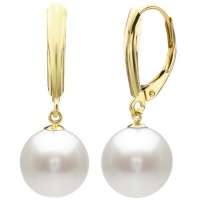14k Yellow Gold 9-10mm White Perfect Round Cultured Freshwater Pearl High Luster, Leverback Earring. 14k Yellow Gold 9-10mm White Perfect Round Cultured Freshwater Pearl High Luster, Leverback Earring.