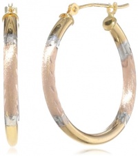 Klassics 10K Tricolor Gold Satin and Diamond Cut Hoop Earrings Klassics 10K Tricolor Gold Satin and Diamond Cut Hoop Earrings