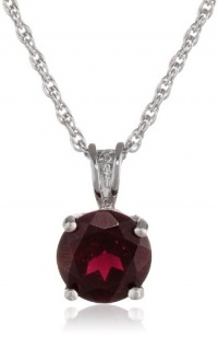Sterling Silver 8mm Round Garnet Pendant Necklace with Light Rope Chain Necklace, 18 Sterling Silver 8mm Round Garnet Pendant Necklace with Light Rope Chain Necklace, 18