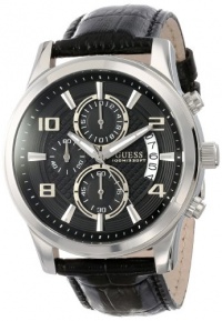 GUESS Men's U0076G1 Masculine Retro Dress Chronograph Black Brushed Crocodile-Grained Leather Strap Watch GUESS Men's U0076G1 Masculine Retro Dress Chronograph Black Brushed Crocodile-Grained Leather Strap Watch