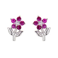.925 Sterling Silver Rhodium Plated Red Flower CZ Stud Earrings with Screw-back for Children & Women .925 Sterling Silver Rhodium Plated Red Flower CZ Stud Earrings with Screw-back for Children & Women