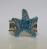 Aqua Blue Crystal Stone Starfish Stretch Ring. Seaside Nautical Nickel Free Fashion Costume Jewelry/Art Jewelry Aqua Blue Crystal Stone Starfish Stretch Ring. Seaside Nautical Nickel Free Fashion Costume Jewelry/Art Jewelry