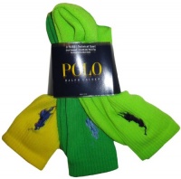 Men's Polo by Ralph Lauren 3 Pack of Technical Sport Crew Socks Neon Yellow/Neon Green/Green