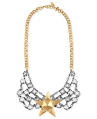 Star attraction. This statement necklace from RACHEL Rachel Roy is crafted from gold-tone and silver-tone mixed metal. Glass stones and a removable pin make sure you're the center of attention. Approximate length: 17 inches. Approximate drop: 2 inches. Approximate diameter: 5 inches. Star attraction. This statement necklace from RACHEL Rachel Roy is crafted from gold-tone and silver-tone mixed metal. Glass stones and a removable pin make sure you're the center of attention. Approximate length: 17 inches. Approximate drop: 2 inches. Approximate diameter: 5 inches.