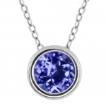 0.46 Ct 5mm Round Natural Blue Tanzanite 925 Sterling Silver Pendant With Chain