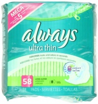 Always Ultra Thin Long/Super With Wings, Unscented Pads 58 Count Always Ultra Thin Long/Super With Wings, Unscented Pads 58 Count