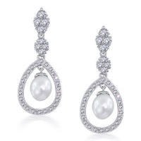 Bling Jewelry Bridal Pearl Pave CZ Silver Teardrop Chandelier 8mm