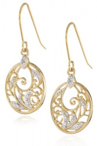 Yellow Gold Plated Sterling Silver Diamond Accent Floral Dangle Earrings