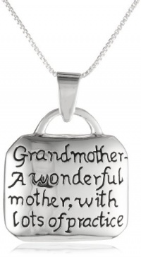 Sterling Silver Grandmother A Wonderful Mother with Lots of Practice Square Pendant Necklace, 18