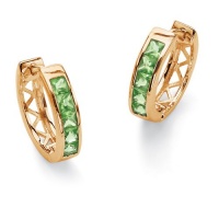 Channel-Set Birthstone 18k Yellow Gold-Plated Huggie-Hoop Earrings- August- Simulated Peridot