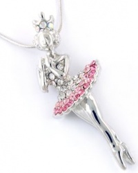 Gorgeous Large 2-1/2 Tall Clear and Pink Crystal Embellished Princess Ballerina Ballet Charm Pendant and Necklace For Teens, Women - Silver Tone Gorgeous Large 2-1/2 Tall Clear and Pink Crystal Embellished Princess Ballerina Ballet Charm Pendant and Necklace For Teens, Women - Silver Tone