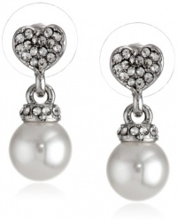 Betsey Johnson Crystal Rhodium Crystal Heart and Pearl Drop Earrings Betsey Johnson Crystal Rhodium Crystal Heart and Pearl Drop Earrings