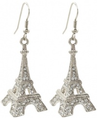 Glamorous Silver Tone Sparkling Crystal 3D Eiffel Tower Paris France Theme Dangle Earrings - Crystals on All 4 Sides! Glamorous Silver Tone Sparkling Crystal 3D Eiffel Tower Paris France Theme Dangle Earrings - Crystals on All 4 Sides!