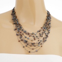 Genuine Black Peacock Fresh Water Cultured Pearl (5- 6 mm) Beads Multi-Strand Silk Thread Cluster Necklace Adjustable Length 17''-19'' Princess Length Genuine Black Peacock Fresh Water Cultured Pearl (5- 6 mm) Beads Multi-Strand Silk Thread Cluster Necklace Adjustable Length 17''-19'' Princess Length
