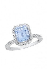 Effy Jewlery 14K White Gold Aquamarine & Diamond Ring, 1.66 TCW Ring size 7