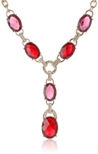 Anne Klein Estate Gold-Tone, Ruby Red and Pave Y-Shaped Pendant Necklace, 17