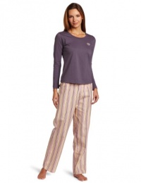 Izod Women's Long Sleeve Tee with Striped Flannel Pant Pajama Set Izod Women's Long Sleeve Tee with Striped Flannel Pant Pajama Set