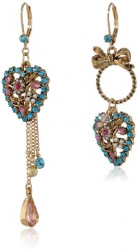 Betsey Johnson Hanging Hearts Boost Crystal and Faux Pearl Heart Mismatch Drop Earrings Betsey Johnson Hanging Hearts Boost Crystal and Faux Pearl Heart Mismatch Drop Earrings