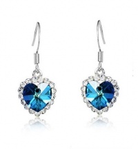 Mystery Ocean Blue Heart Drop Earrings with Elegant Jewelry Box Mystery Ocean Blue Heart Drop Earrings with Elegant Jewelry Box