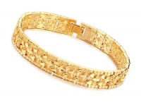 18K Yellow Gold Plated Square Chain Bracelet Unisex with Star Pattern, 10.5mm Wide 8.5 Long 18K Yellow Gold Plated Square Chain Bracelet Unisex with Star Pattern, 10.5mm Wide 8.5 Long