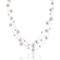 Bling Jewelry Bridal Silver Freshwater Pearl Illusion Three Strand Necklace 16in Bling Jewelry Bridal Silver Freshwater Pearl Illusion Three Strand Necklace 16in