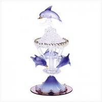 Gifts & Decor Spun Glass Dolphin Carousel Mirrored Base Figurine Gifts & Decor Spun Glass Dolphin Carousel Mirrored Base Figurine
