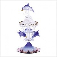 Gifts & Decor Spun Glass Dolphin Carousel Mirrored Base Figurine