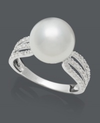 Polish and prestige. This luminous ring by Belle de Mer epitomizes elegance with a cultured freshwater pearl center (10-11 mm) surrounded by three rows of sparkling, round-cut diamonds (1/4 ct. t.w.). Setting crafted in 14k white gold. Polish and prestige. This luminous ring by Belle de Mer epitomizes elegance with a cultured freshwater pearl center (10-11 mm) surrounded by three rows of sparkling, round-cut diamonds (1/4 ct. t.w.). Setting crafted in 14k white gold.