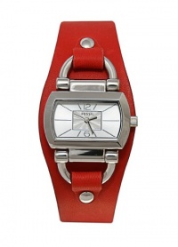 Fossil BQ1121 Women's Red Leather Cuff Bracelet Silver Dial Watch Fossil BQ1121 Women's Red Leather Cuff Bracelet Silver Dial Watch
