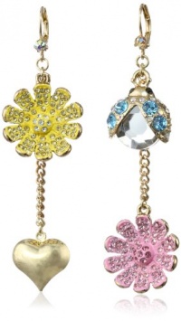 Betsey Johnson Flower Boost Pave Flower and Crystal Bug Mismatch Drop Earrings Betsey Johnson Flower Boost Pave Flower and Crystal Bug Mismatch Drop Earrings
